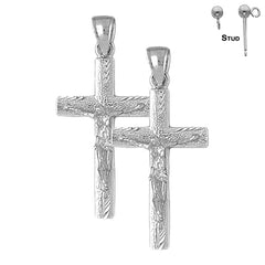 Sterling Silver 45mm Latin Crucifix Earrings (White or Yellow Gold Plated)