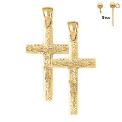 Sterling Silver 45mm Latin Crucifix Earrings (White or Yellow Gold Plated)