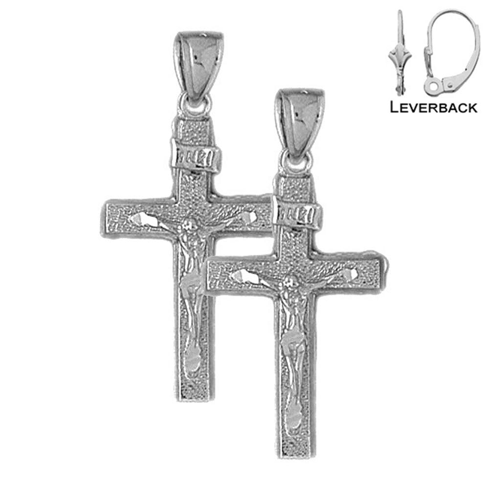 Pendientes de crucifijo INRI de plata de ley de 38 mm (chapados en oro blanco o amarillo)