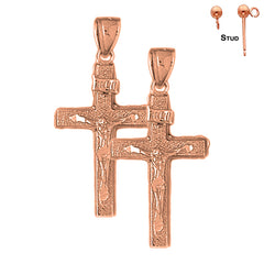 14K or 18K Gold INRI Crucifix Earrings