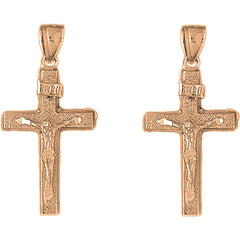 14K or 18K Gold 38mm INRI Crucifix Earrings