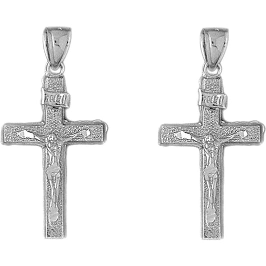 Sterling Silver 38mm INRI Crucifix Earrings