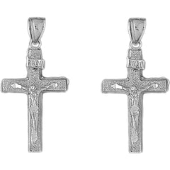 14K or 18K Gold 38mm INRI Crucifix Earrings