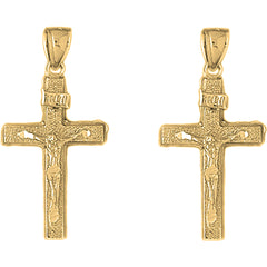 Yellow Gold-plated Silver 38mm INRI Crucifix Earrings