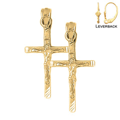 Pendientes de crucifijo latino de plata de ley de 33 mm (chapados en oro blanco o amarillo)