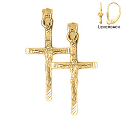 Sterling Silver 33mm Latin Crucifix Earrings (White or Yellow Gold Plated)