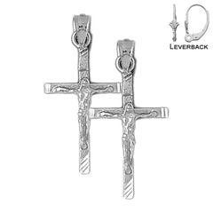 Sterling Silver 33mm Latin Crucifix Earrings (White or Yellow Gold Plated)