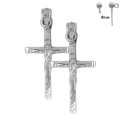 Sterling Silver 33mm Latin Crucifix Earrings (White or Yellow Gold Plated)