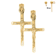 33 mm große lateinische Kruzifix-Ohrringe aus Sterlingsilber (weiß- oder gelbvergoldet)