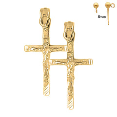 Pendientes de crucifijo latino de plata de ley de 33 mm (chapados en oro blanco o amarillo)