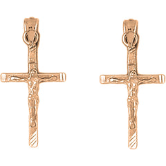 14K or 18K Gold 33mm Latin Crucifix Earrings