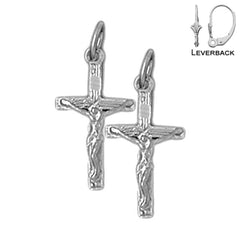 Sterling Silver 21mm Latin Crucifix Earrings (White or Yellow Gold Plated)