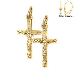 Sterling Silver 21mm Latin Crucifix Earrings (White or Yellow Gold Plated)