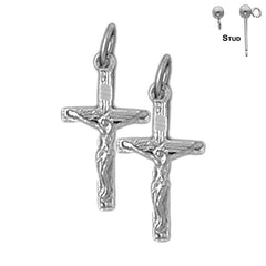 Pendientes de crucifijo latino de plata de ley de 21 mm (chapados en oro blanco o amarillo)