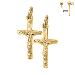 Sterling Silver 21mm Latin Crucifix Earrings (White or Yellow Gold Plated)