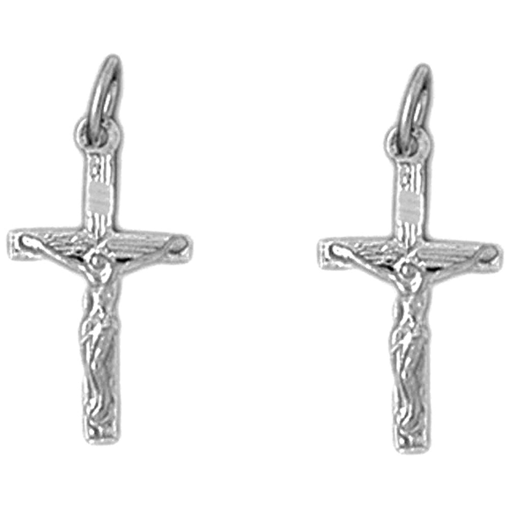 14K or 18K Gold 21mm Latin Crucifix Earrings