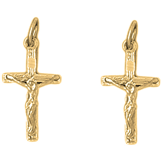 Yellow Gold-plated Silver 21mm Latin Crucifix Earrings