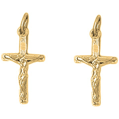 Yellow Gold-plated Silver 21mm Latin Crucifix Earrings