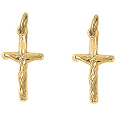 14K or 18K Gold 21mm Latin Crucifix Earrings