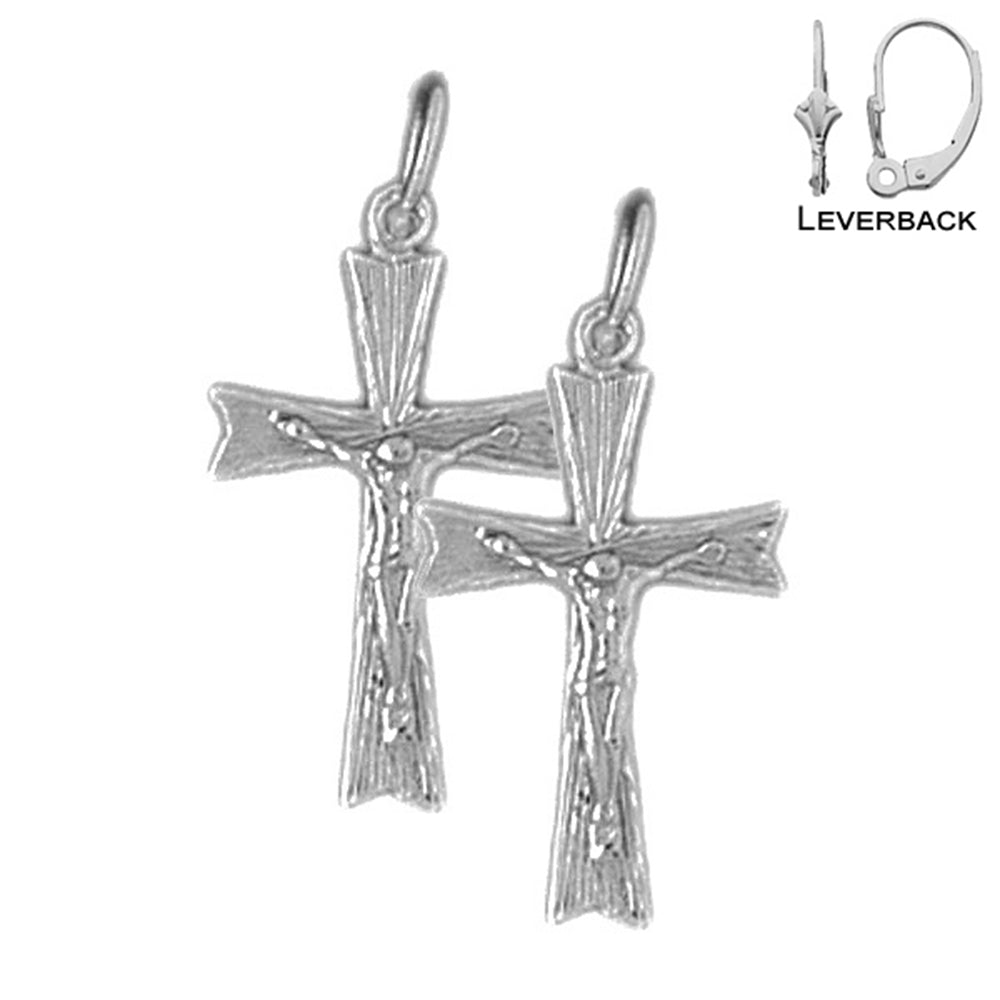 Sterling Silver 24mm Auseklis Crucifix Earrings (White or Yellow Gold Plated)