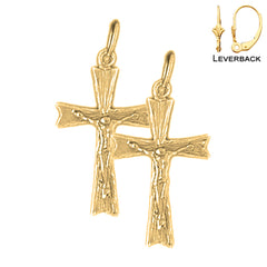 Sterling Silver 24mm Auseklis Crucifix Earrings (White or Yellow Gold Plated)