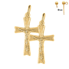 Sterling Silver 24mm Auseklis Crucifix Earrings (White or Yellow Gold Plated)