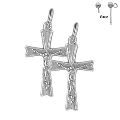 Sterling Silver 24mm Auseklis Crucifix Earrings (White or Yellow Gold Plated)