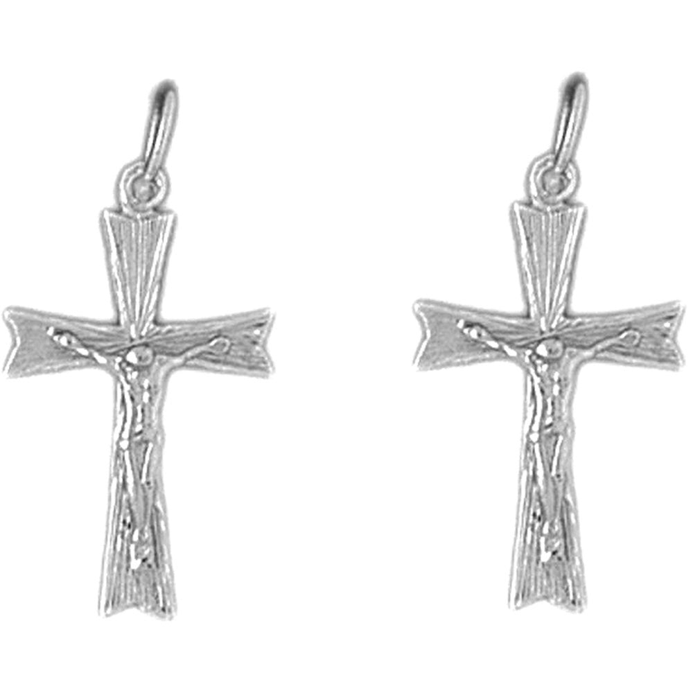 Sterling Silver 24mm Auseklis Crucifix Earrings