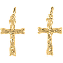 Yellow Gold-plated Silver 24mm Auseklis Crucifix Earrings