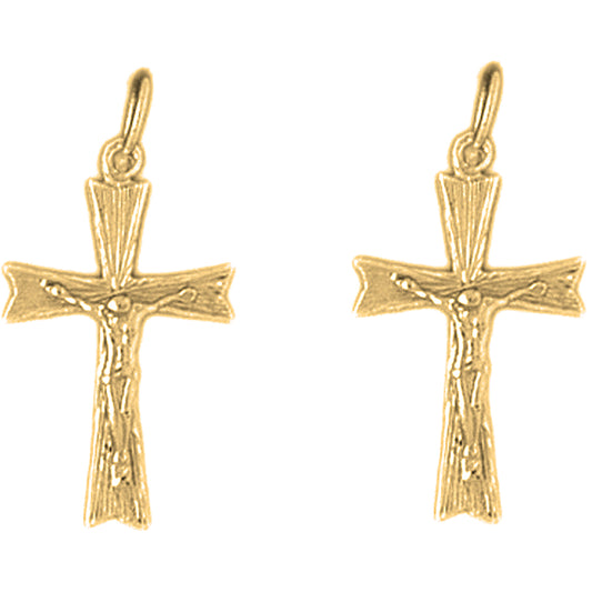 14K or 18K Gold 24mm Auseklis Crucifix Earrings