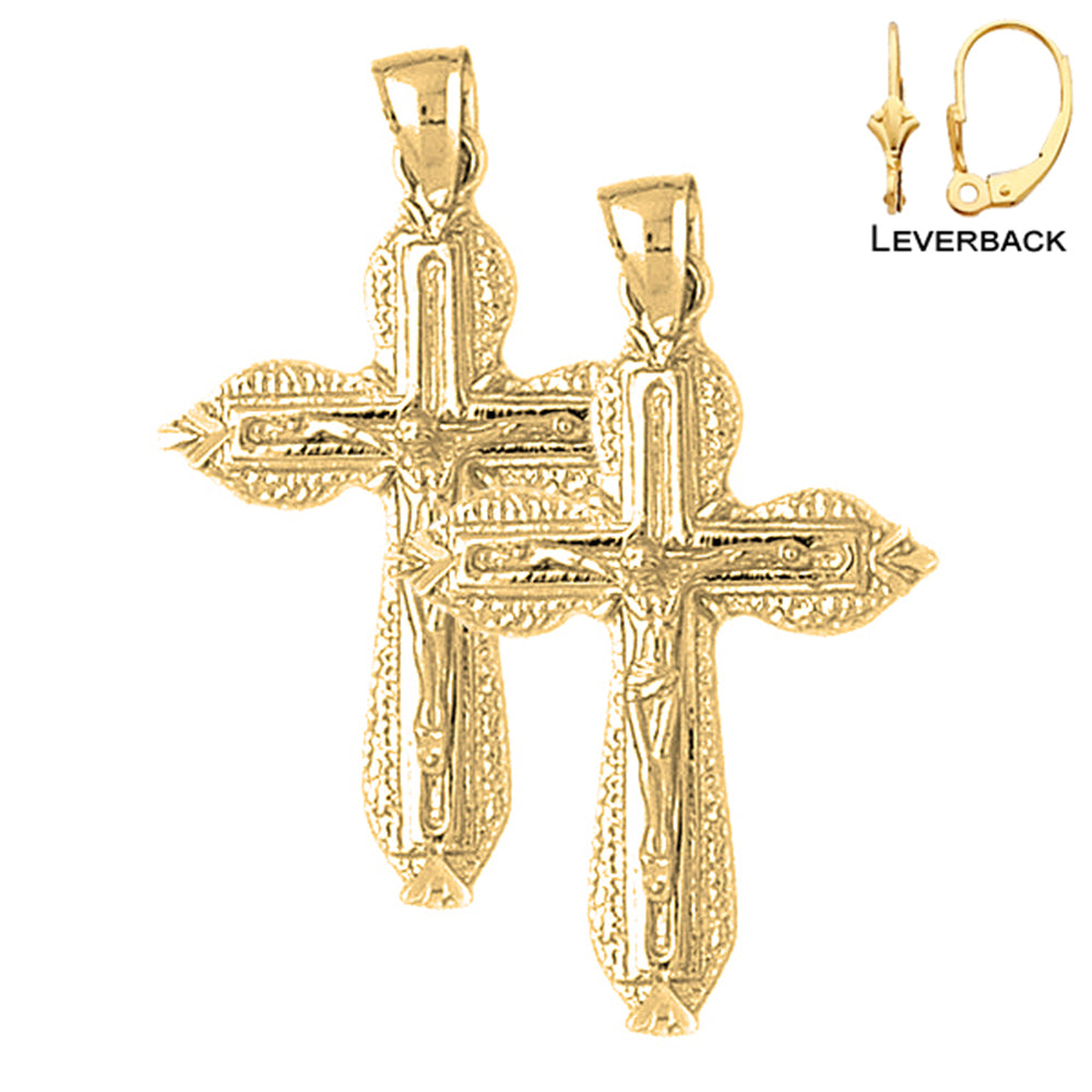 14K or 18K Gold Budded Crucifix Earrings