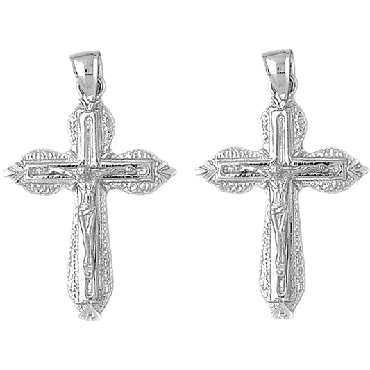 14K or 18K Gold 40mm Budded Crucifix Earrings