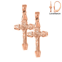 14K or 18K Gold INRI Crucifix Earrings