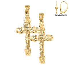 Sterling Silver 36mm INRI Crucifix Earrings (White or Yellow Gold Plated)