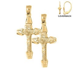 Pendientes de crucifijo INRI de plata de ley de 36 mm (chapados en oro blanco o amarillo)