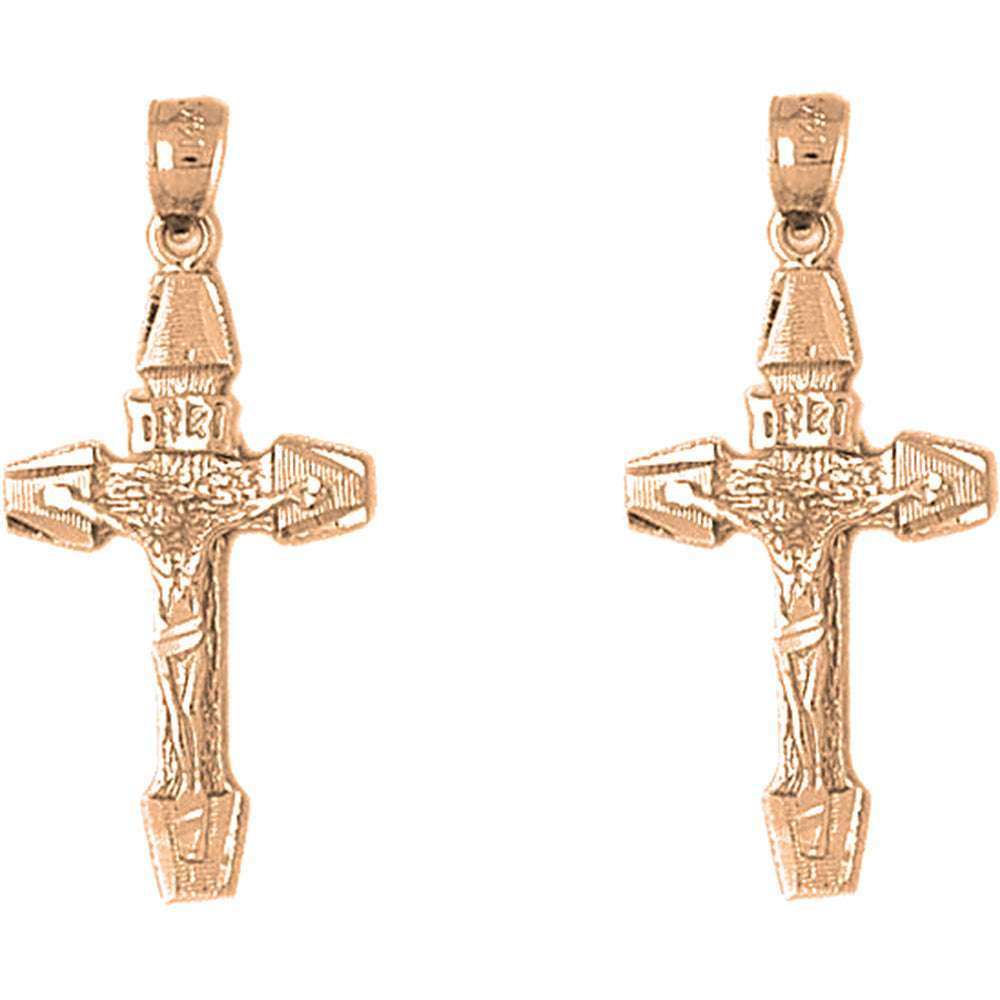 14K or 18K Gold 36mm INRI Crucifix Earrings