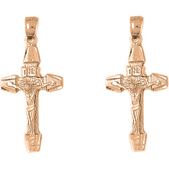 14K or 18K Gold 36mm INRI Crucifix Earrings