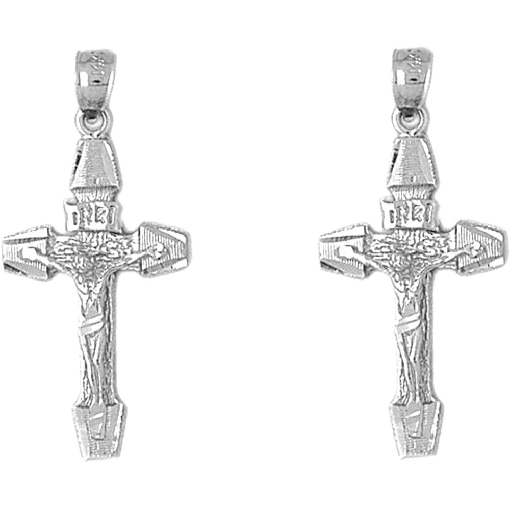 14K or 18K Gold 36mm INRI Crucifix Earrings