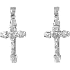 Sterling Silver 36mm INRI Crucifix Earrings