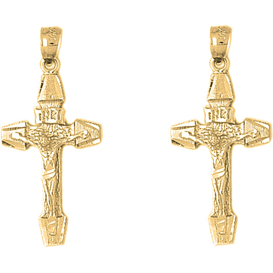 Yellow Gold-plated Silver 36mm INRI Crucifix Earrings