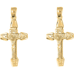 Yellow Gold-plated Silver 36mm INRI Crucifix Earrings