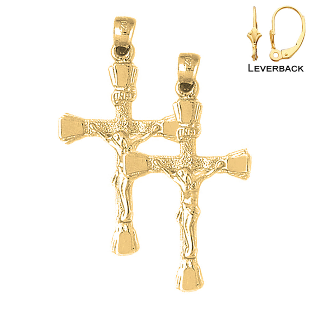 14K or 18K Gold INRI Crucifix Earrings