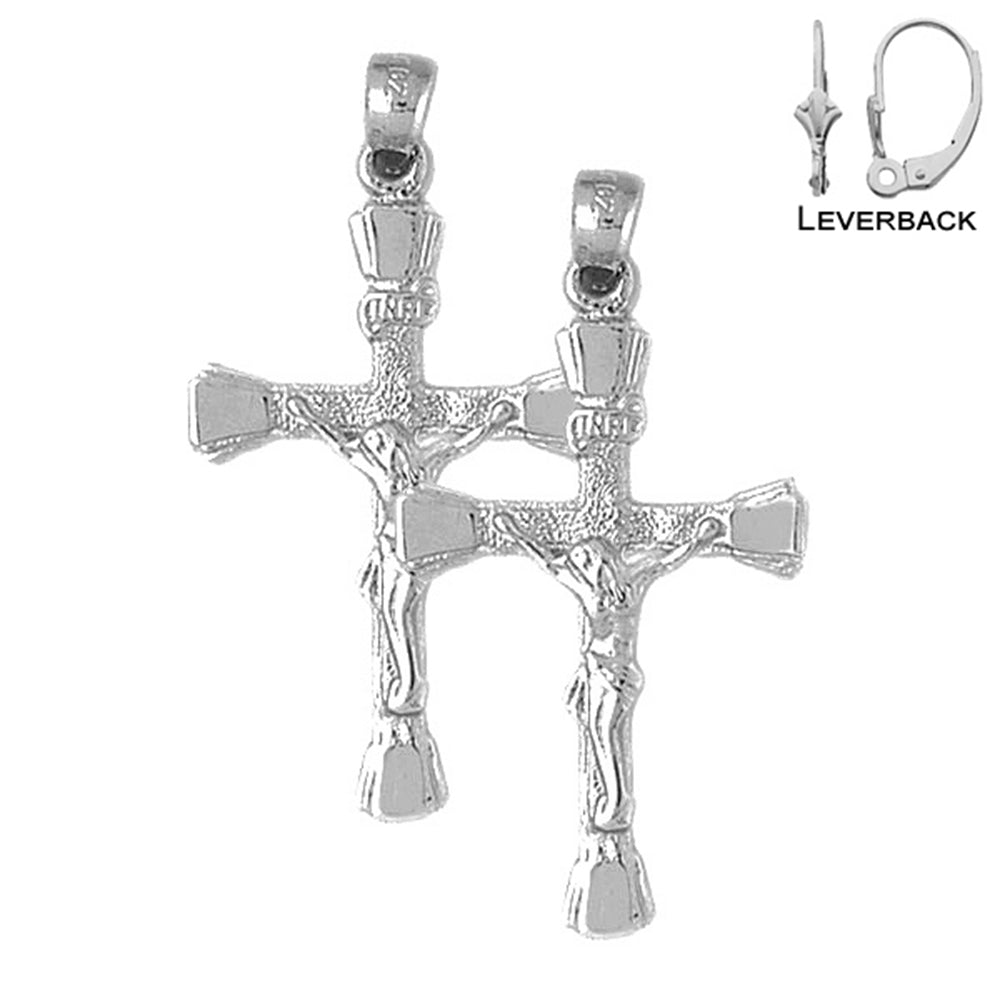 Pendientes de crucifijo INRI de plata de ley de 41 mm (chapados en oro blanco o amarillo)