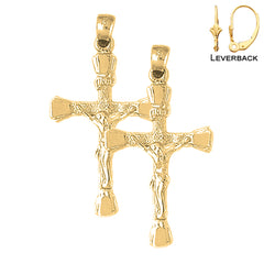 Sterling Silver 41mm INRI Crucifix Earrings (White or Yellow Gold Plated)