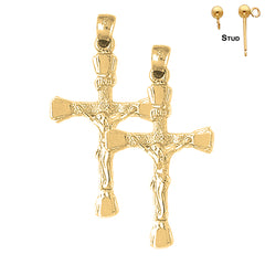 Sterling Silver 41mm INRI Crucifix Earrings (White or Yellow Gold Plated)