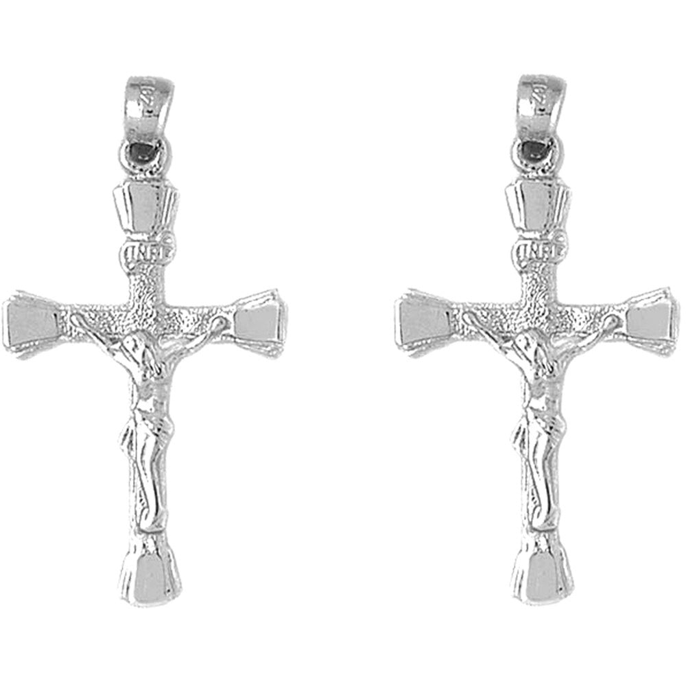 14K or 18K Gold 41mm INRI Crucifix Earrings