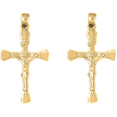 Yellow Gold-plated Silver 41mm INRI Crucifix Earrings