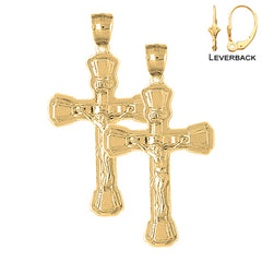 Sterling Silver 46mm INRI Crucifix Earrings (White or Yellow Gold Plated)