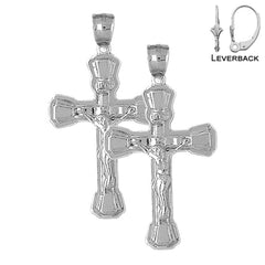 Sterling Silver 46mm INRI Crucifix Earrings (White or Yellow Gold Plated)