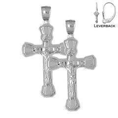 Pendientes de crucifijo INRI de plata de ley de 46 mm (chapados en oro blanco o amarillo)